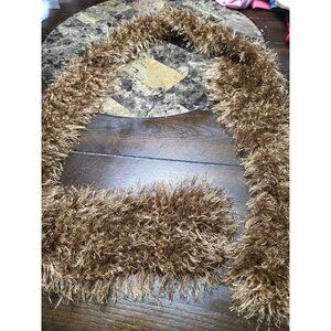 Magic Scarf Brown Knit Stretchy Fringe One Size